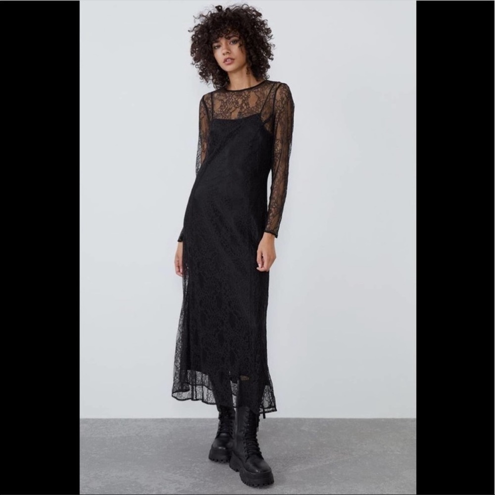 Zara black lace overlay dress